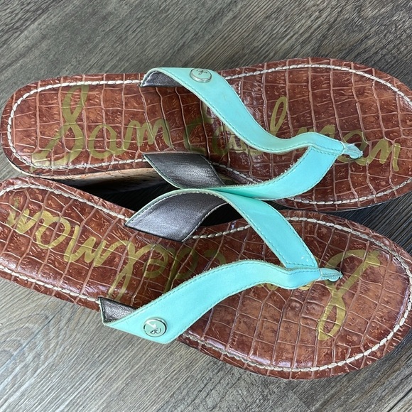 Sam Edelman Women’s Romy Cork Wedge Sandal, Teal and brown, size 7 - Picture 4 of 11